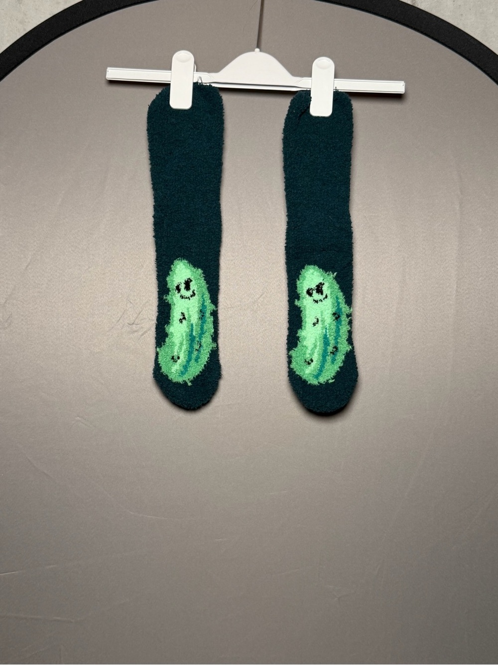 Cozy Fuzzy Socks with Smiling Pickle Motif